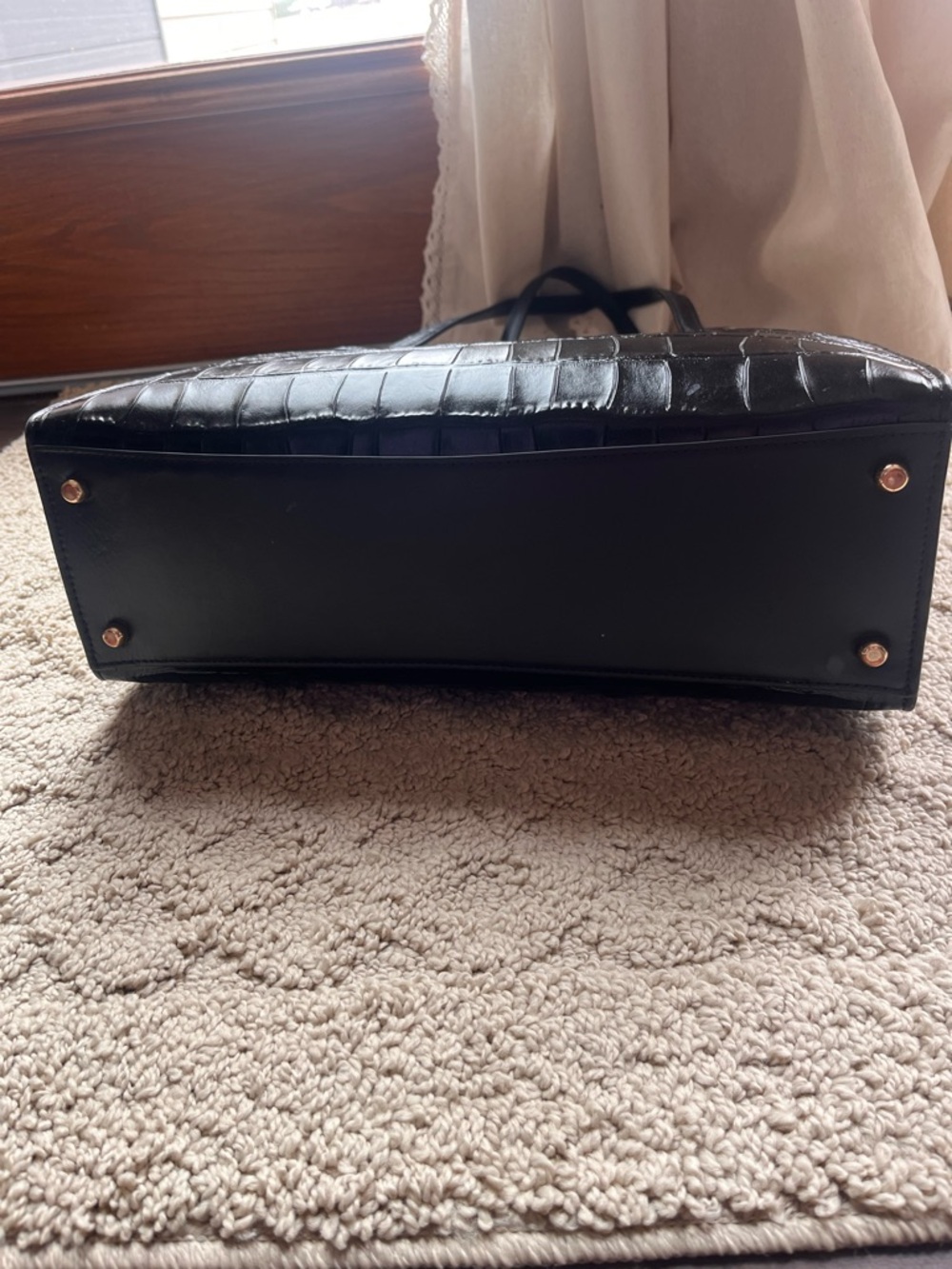 Coach Black Croc-Embossed Leather Tote with Gold Logo - Picture 3 of 4